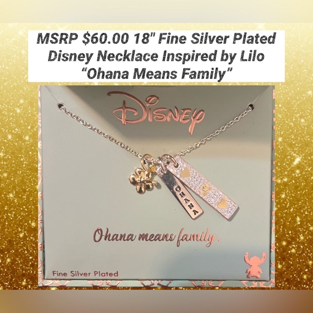 Disney Necklace Inspired by Lilo & Stitch Fine Silver Plated NWT 18” MSRP $60.00